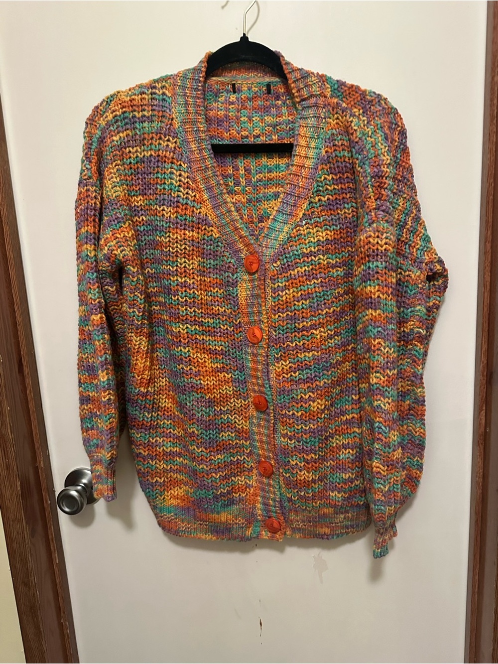 Vibrant Multicolor Knit Button-Front Cardigan